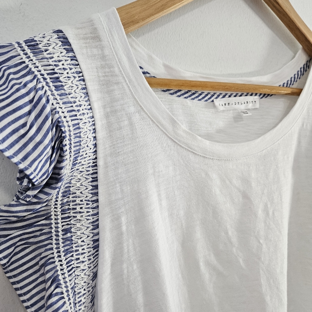 Jane+Delancey Flutter Ruffle Top Short Sleeve Elevater White and Blue - Picture 3 of 11